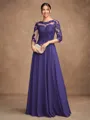 A-Line/Princess Chiffon Lace Scoop 3/4 Sleeves Floor-Length Mother of the Bride Dresses