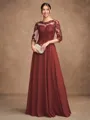 A-Line/Princess Chiffon Lace Scoop 3/4 Sleeves Floor-Length Mother of the Bride Dresses