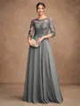 A-Line/Princess Chiffon Lace Scoop 3/4 Sleeves Floor-Length Mother of the Bride Dresses