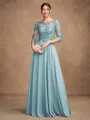 A-Line/Princess Chiffon Lace Scoop 3/4 Sleeves Floor-Length Mother of the Bride Dresses