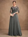 A-Line/Princess Chiffon Lace Scoop 3/4 Sleeves Floor-Length Mother of the Bride Dresses