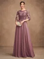 A-Line/Princess Chiffon Lace Scoop 3/4 Sleeves Floor-Length Mother of the Bride Dresses