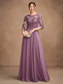 A-Line/Princess Chiffon Lace Scoop 3/4 Sleeves Floor-Length Mother of the Bride Dresses