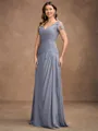 A-Line/Princess Chiffon Applique Sweetheart Short Sleeves Floor-Length Mother of the Bride Dresses
