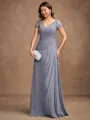 A-Line/Princess Chiffon Applique Sweetheart Short Sleeves Floor-Length Mother of the Bride Dresses
