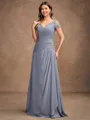 A-Line/Princess Chiffon Applique Sweetheart Short Sleeves Floor-Length Mother of the Bride Dresses