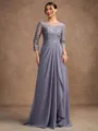 A-Line/Princess Chiffon Lace Scoop 3/4 Sleeves Floor-Length Mother of the Bride Dresses