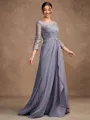 A-Line/Princess Chiffon Lace Scoop 3/4 Sleeves Floor-Length Mother of the Bride Dresses