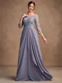 A-Line/Princess Chiffon Lace Scoop 3/4 Sleeves Floor-Length Mother of the Bride Dresses