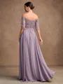 A-Line/Princess Chiffon Applique Off-the-Shoulder 3/4 Sleeves Floor-Length Mother of the Bride Dresses