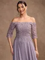 A-Line/Princess Chiffon Applique Off-the-Shoulder 3/4 Sleeves Floor-Length Mother of the Bride Dresses
