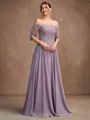 A-Line/Princess Chiffon Applique Off-the-Shoulder 3/4 Sleeves Floor-Length Mother of the Bride Dresses