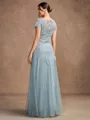 A-Line/Princess Tulle Lace Scoop Short Sleeves Floor-Length Mother of the Bride Dresses