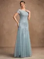 A-Line/Princess Tulle Lace Scoop Short Sleeves Floor-Length Mother of the Bride Dresses
