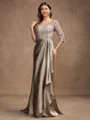 A-Line/Princess Satin Lace V-neck 3/4 Sleeves Sweep/Brush Train Mother of the Bride Dresses