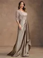 A-Line/Princess Satin Lace V-neck 3/4 Sleeves Sweep/Brush Train Mother of the Bride Dresses