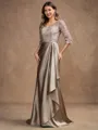 A-Line/Princess Satin Lace V-neck 3/4 Sleeves Sweep/Brush Train Mother of the Bride Dresses