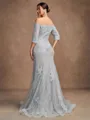 Sheath/Column Lace Applique Off-the-Shoulder 3/4 Sleeves Sweep/Brush Train Mother of the Bride Dresses