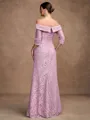 Sheath/Column Satin Lace Off-the-Shoulder 3/4 Sleeves Floor-Length Mother of the Bride Dresses