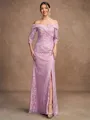 Sheath/Column Satin Lace Off-the-Shoulder 3/4 Sleeves Floor-Length Mother of the Bride Dresses