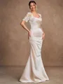 Sheath/Column Satin Lace Sweetheart Short Sleeves Floor-Length Mother of the Bride Dresses