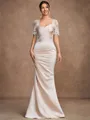 Sheath/Column Satin Lace Sweetheart Short Sleeves Floor-Length Mother of the Bride Dresses
