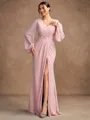 A-Line/Princess Chiffon Applique V-neck Long Sleeves Floor-Length Mother of the Bride Dresses