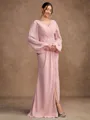 A-Line/Princess Chiffon Applique V-neck Long Sleeves Floor-Length Mother of the Bride Dresses