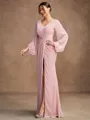 A-Line/Princess Chiffon Applique V-neck Long Sleeves Floor-Length Mother of the Bride Dresses