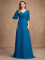 A-Line/Princess Chiffon Ruched V-neck 1/2 Sleeves Floor-Length Mother of the Bride Dresses