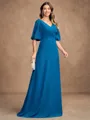 A-Line/Princess Chiffon Ruched V-neck 1/2 Sleeves Floor-Length Mother of the Bride Dresses