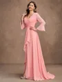 A-Line/Princess Chiffon Ruched V-neck Long Sleeves Sweep/Brush Train Mother of the Bride Dresses