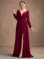 A-Line/Princess Chiffon Ruched V-neck Long Sleeves Floor-Length Mother of the Bride Dresses