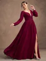 A-Line/Princess Chiffon Ruched V-neck Long Sleeves Floor-Length Mother of the Bride Dresses