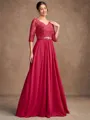 A-Line/Princess Chiffon Lace V-neck 3/4 Sleeves Floor-Length Mother of the Bride Dresses