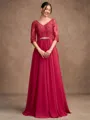 A-Line/Princess Chiffon Lace V-neck 3/4 Sleeves Floor-Length Mother of the Bride Dresses