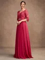A-Line/Princess Chiffon Lace V-neck 3/4 Sleeves Floor-Length Mother of the Bride Dresses