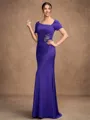 Sheath/Column Jersey Beading Square Short Sleeves Floor-Length Mother of the Bride Dresses