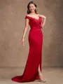 Sheath/Column Satin Applique Off-the-Shoulder Sleeveless Sweep/Brush Train Mother of the Bride Dresses