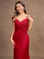 Sheath/Column Satin Applique Off-the-Shoulder Sleeveless Sweep/Brush Train Mother of the Bride Dresses