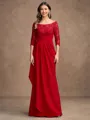A-Line/Princess Stretch Crepe Lace Off-the-Shoulder 3/4 Sleeves Floor-Length Mother of the Bride Dresses