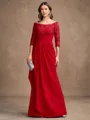 A-Line/Princess Stretch Crepe Lace Off-the-Shoulder 3/4 Sleeves Floor-Length Mother of the Bride Dresses