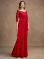 A-Line/Princess Stretch Crepe Lace Off-the-Shoulder 3/4 Sleeves Floor-Length Mother of the Bride Dresses