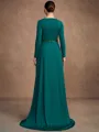 A-Line/Princess Jersey Beading V-neck Long Sleeves Sweep/Brush Train Mother of the Bride Dresses