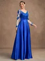A-Line/Princess Satin Applique V-neck Long Sleeves Floor-Length Mother of the Bride Dresses