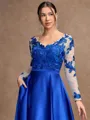 A-Line/Princess Satin Applique V-neck Long Sleeves Floor-Length Mother of the Bride Dresses