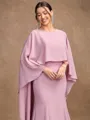 Sheath/Column Chiffon Ruffles Scoop Long Sleeves Sweep/Brush Train Mother of the Bride Dresses