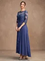 A-Line/Princess Chiffon Applique Scoop 3/4 Sleeves Asymmetrical Mother of the Bride Dresses