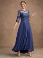 A-Line/Princess Chiffon Applique Scoop 3/4 Sleeves Asymmetrical Mother of the Bride Dresses