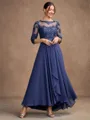 A-Line/Princess Chiffon Applique Scoop 3/4 Sleeves Asymmetrical Mother of the Bride Dresses